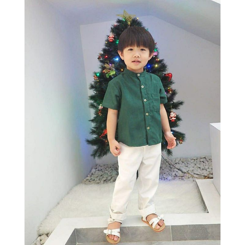 Green Red Christmas Boy Shirt Kemeja Anak baju natal anak kemeja hijau