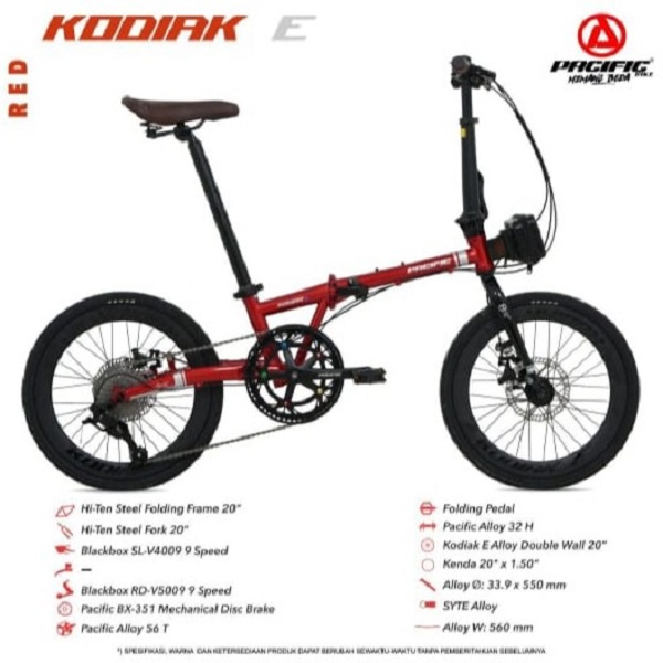 Sepeda Lipat Pacific STEEL KODIAK E 1x9 MD 20 Inch 9 Speed Garansi SNI-4