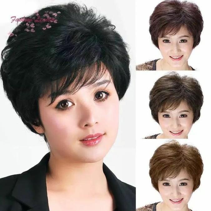 Diskon Wig Wanita Pendek Kerja Rambut Asli Rambut Palsu Wig Natural Korea Ori