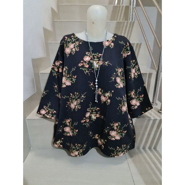 Blouse Scuba Premium Import Jumbo 2XL-3XL-Motif L - Hitam