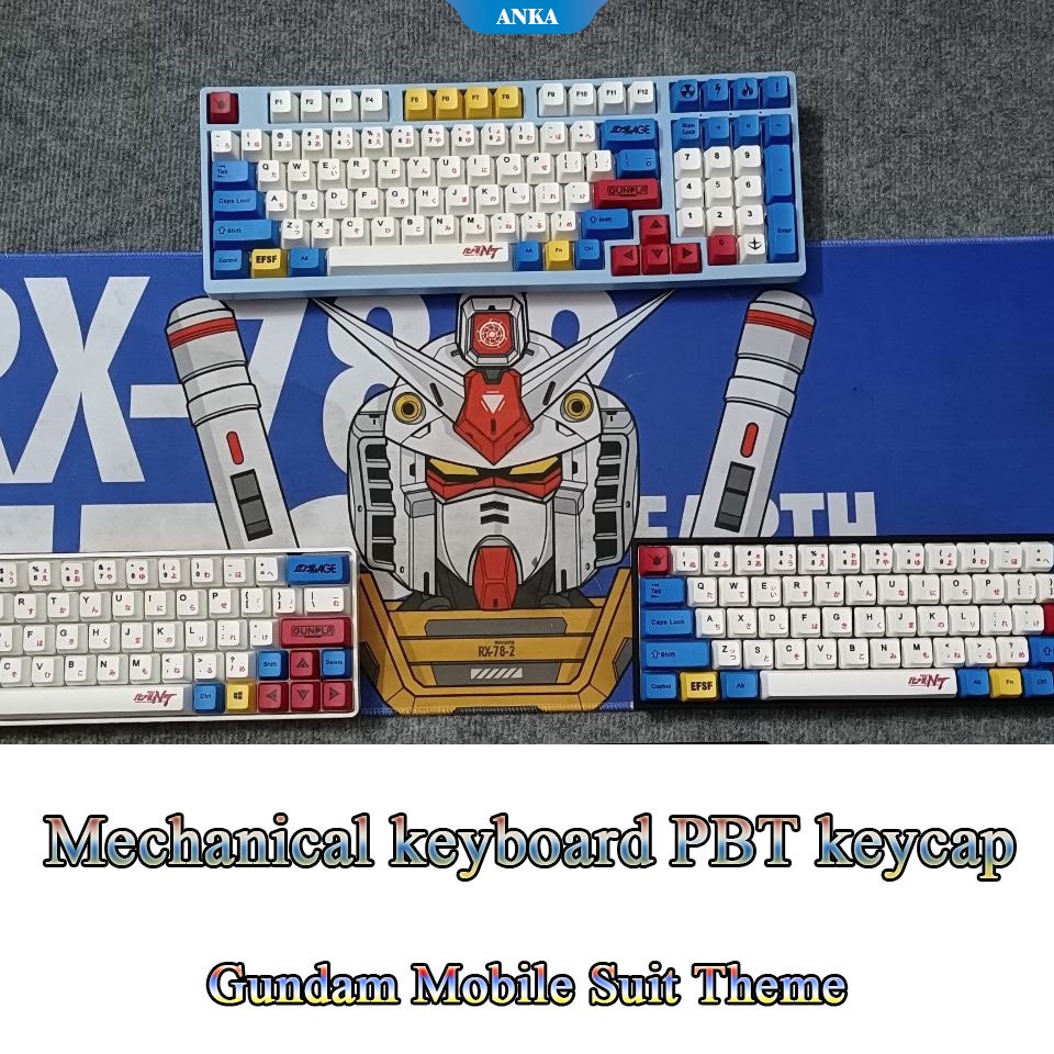 Backlit Keyboard Mekanik Gundam Mobile Suit Tema PBT Sublimasi Keycap Cherry KOTAK Teh Hijau Hitam Merah Sumbu Pribadi Kustom DIY Gaming Keyboard Cap Cocok untuk Reguler 61/87/104/108 Kunci