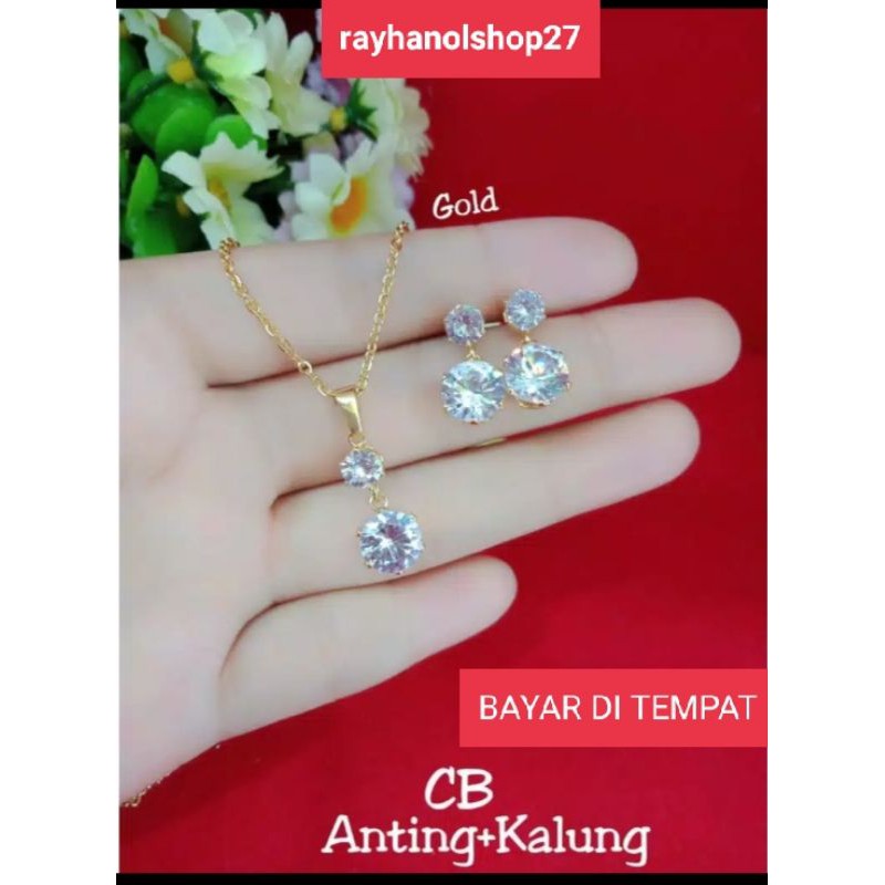 SET PERHIASAN WANITA TITANIUM MOTIF BATU PERMATA