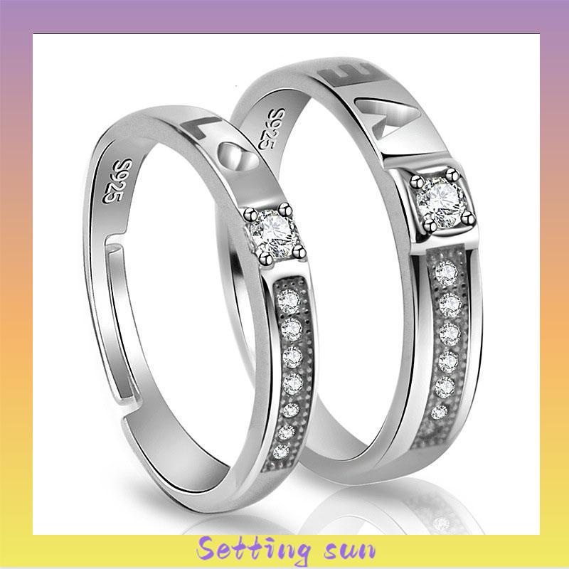 925 Silver Cincin Pasangan Berlian Mode Wanita Perhiasan Cincin Couple Rings TN