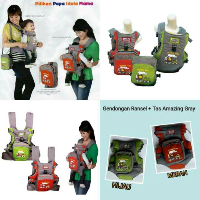 Gendongan Depan Tas Bayi Dwi Fungsi brand Snobby Amazing Gray Realpict