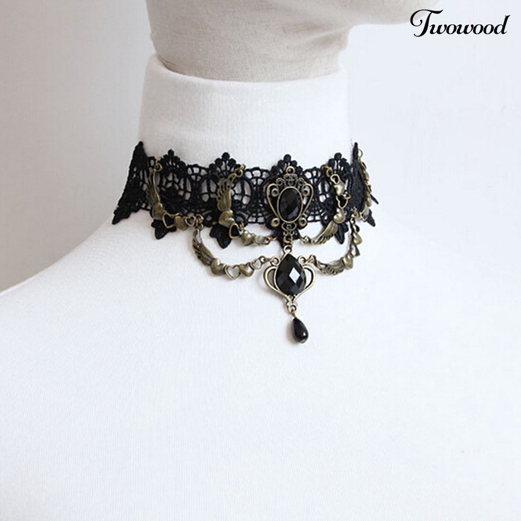 Kalung Gelang Cincin Bahan Lace Warna Hitam Gaya Gothic Punk Untuk Wanita