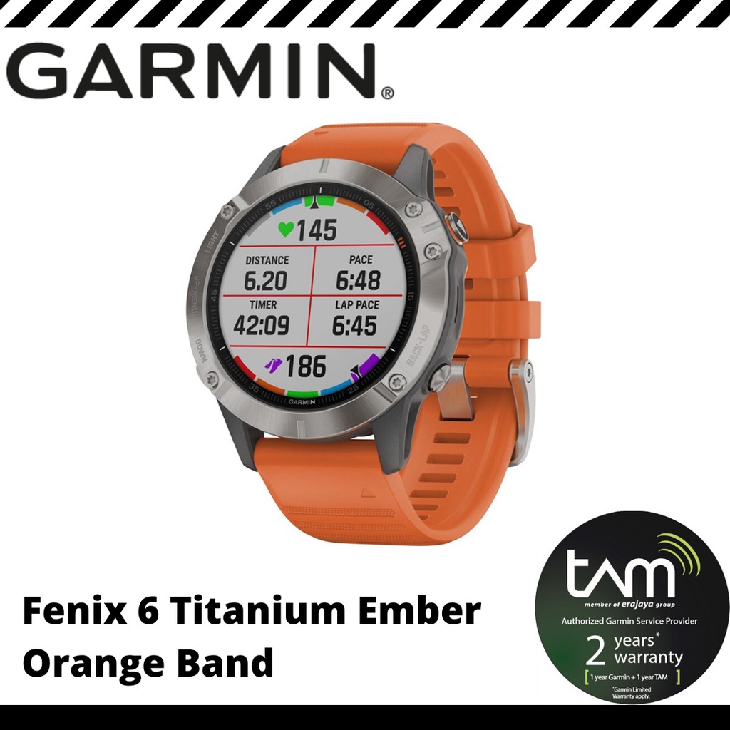 Garmin Fenix 6 Titanium with Ember Orange Band Original Garansi Resmi TAM 2 Tahun