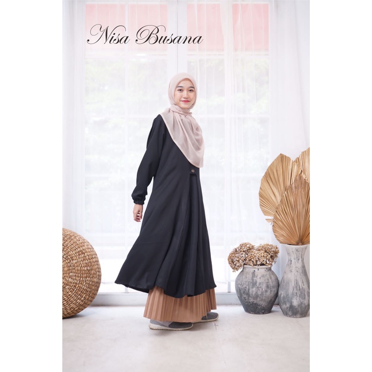 Yameena Kids Gamis Polos Zheefir Long Tunik Black Busana Muslim Wanita Kekinian Oversize Bahan Cotton Premium By Yameenakids