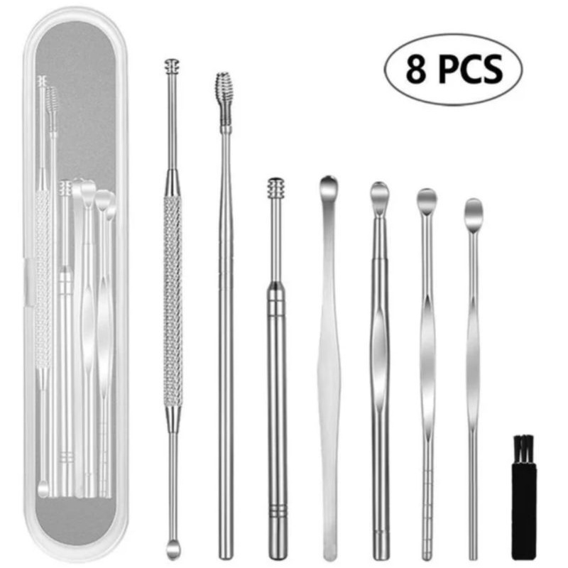 Alat Pembersih Telinga Paket 8in1 Bahan Stainless Steel Korek Kuping