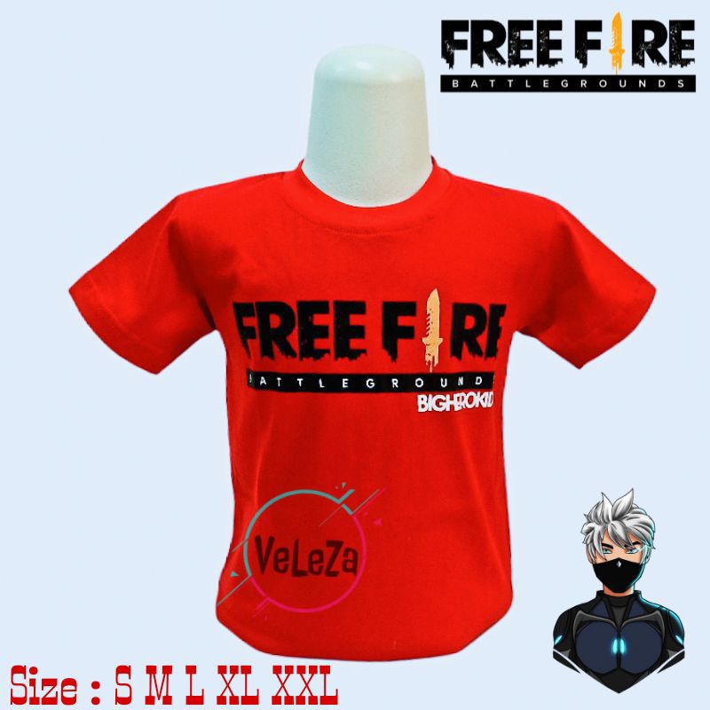 Baju kaos anak free fire gratis topi - baju anak