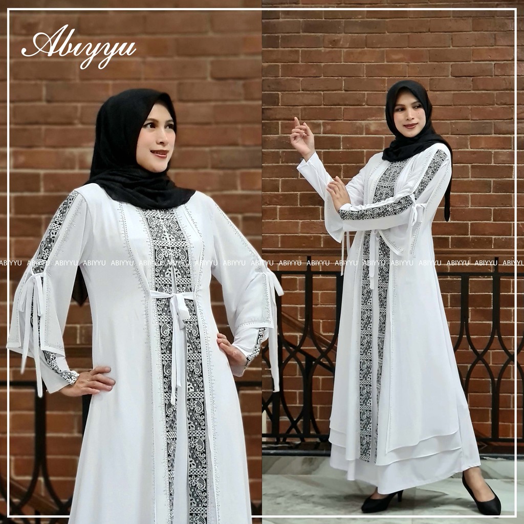 Abiyyuco TA9003 | Gamis Abaya Turki Putih Busui Friendly Turkey Resleting Depan Baju Muslim Wanita Turky Ibu Menyusui ready Jumbo LD 125