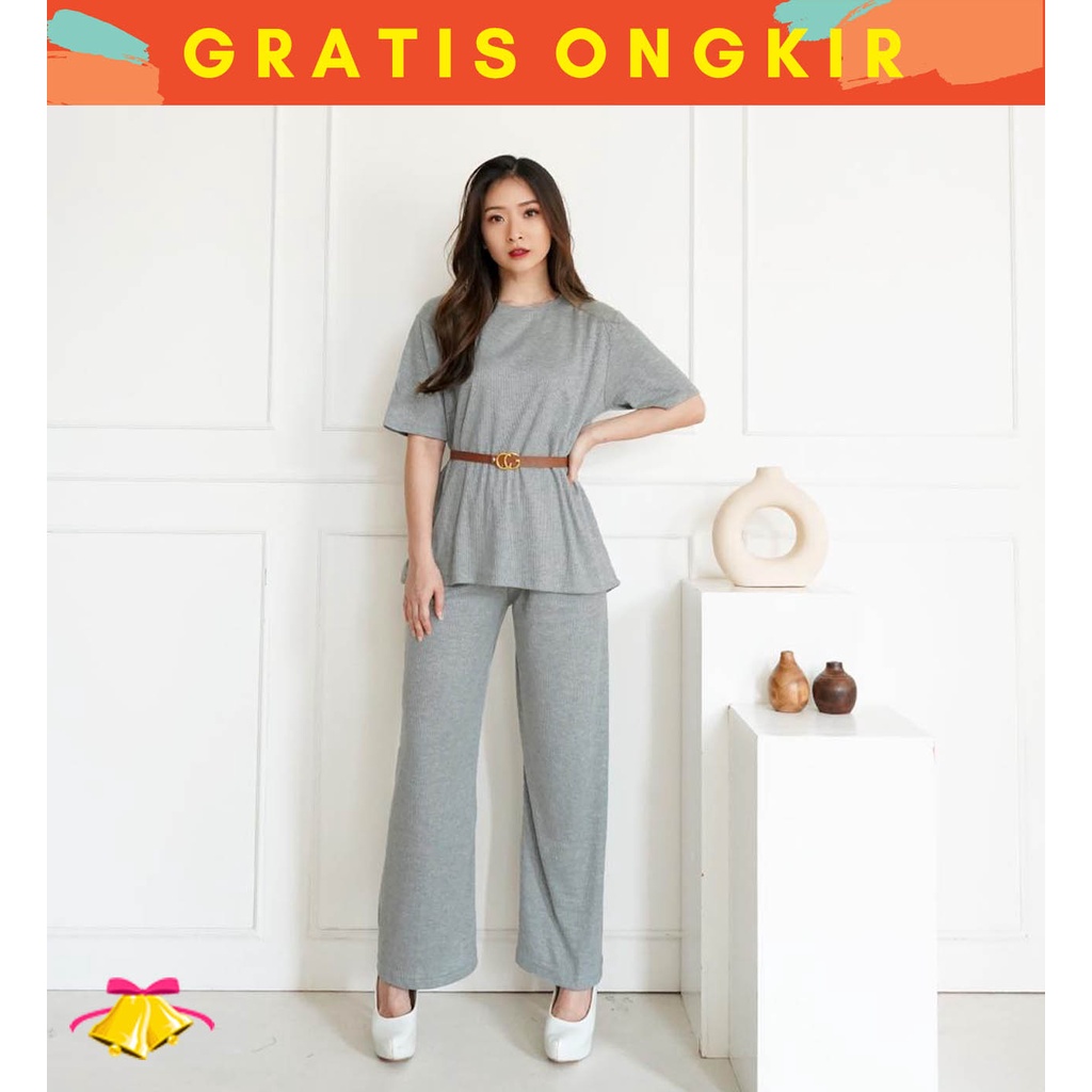 COTTONBELLS CASUAL JUMPSUIT WANITA RAELENE SET PANTS FREE BELT (EO - JS 1868)-1