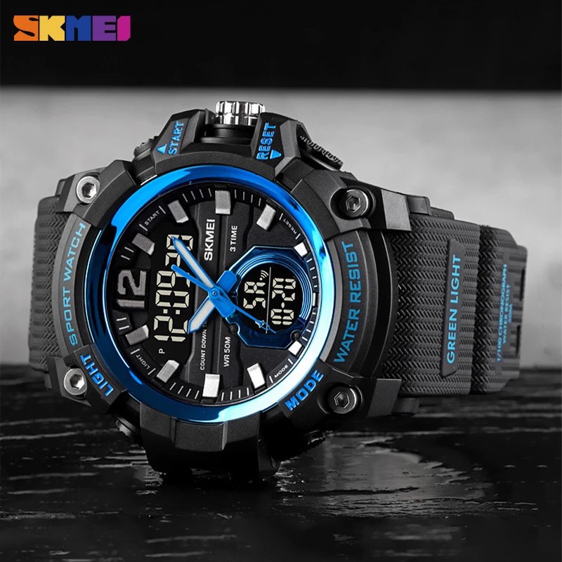 Jam Tangan Pria SKMEI 1725 Analog Digital Led Rubber Original Garansi