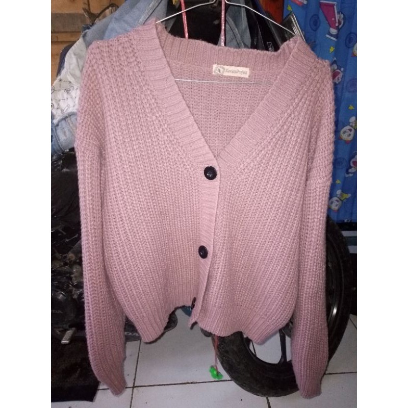 cardigan rajut crop lengan balon premium tebal