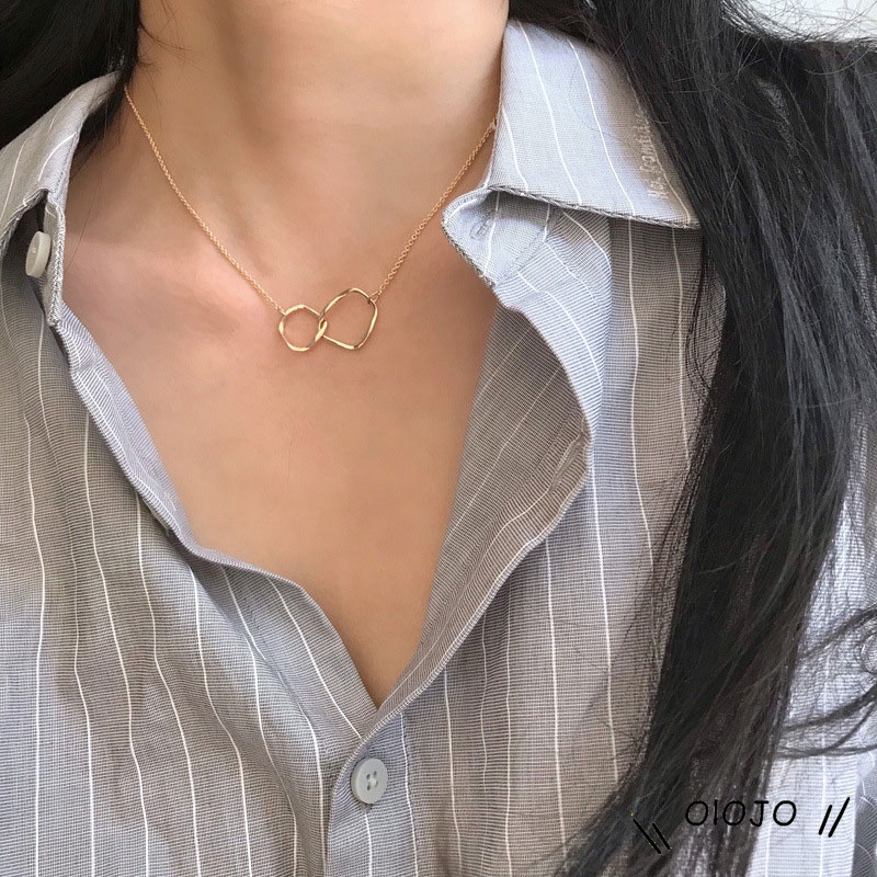 Kalung Choker Rantai Liontin Lingkaran Ganda Interlocking Gaya Korea Untuk Dekoratif - ol