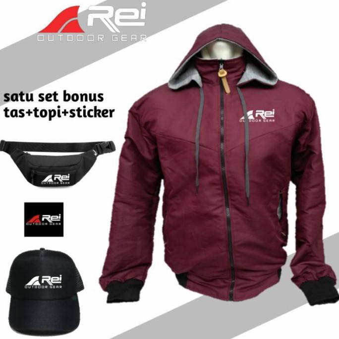 JAKET PARASUT OUTDOOR REI WATERPROOF JAKET PERIA WANITA BONUS TAS&TOPI