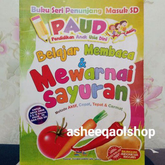 Buku Paud Belajar Membaca dan mewarnai sayuran