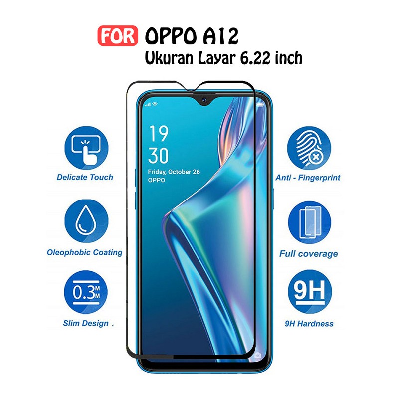 Tempered Glass Full Oppo A12 Anti Gores Kaca Full Layar