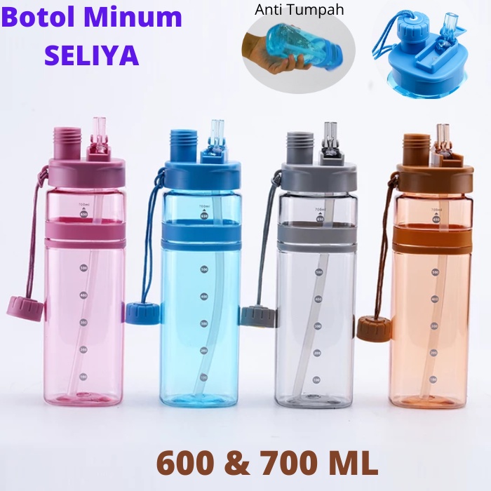 Botol Minum Sport Travel Botol Minum Sedotan Anak Sekolah Dewasa Anti Tumpah Anti Bocor Asli Seliya BPA Free 600 700 ML