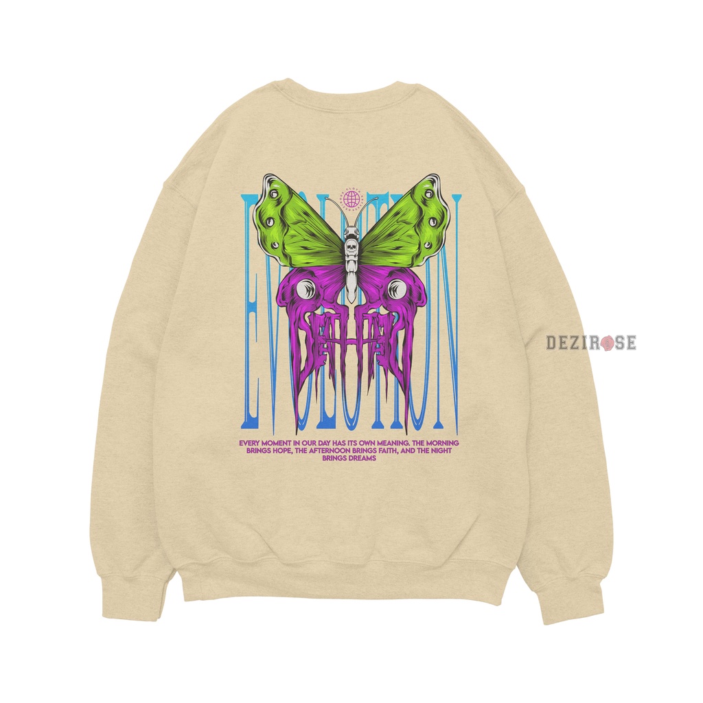 DEZIROSE Sweater Crewneck Butterfly Evolution Pria &amp; Wanita Distro Original Aesthetic Fleece Tebal Premium Size M L XL XXL