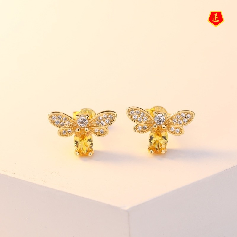 [Ready Stock]New Cute Citrine Little Bee Ear Studs