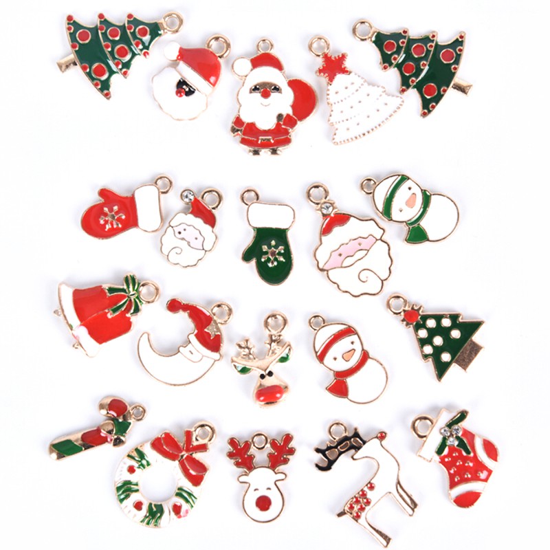 Hbid Glory 20Pcs / Set Liontin Alloy Enamel Campur Tema Natal Untuk Membuat Perhiasan DIY