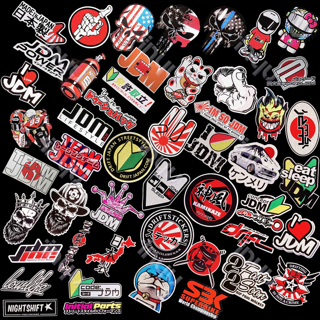 1PCS JDM 2021 Reflective Car Decals Fashion Motorcycle Stickers Helmet Decoration(49 Styles Are Available)