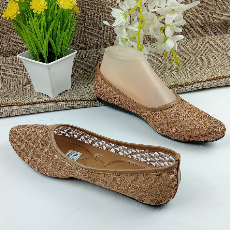 Flat Shoes Wanita Upper Brukat JEA 75, Sepatu Wanita