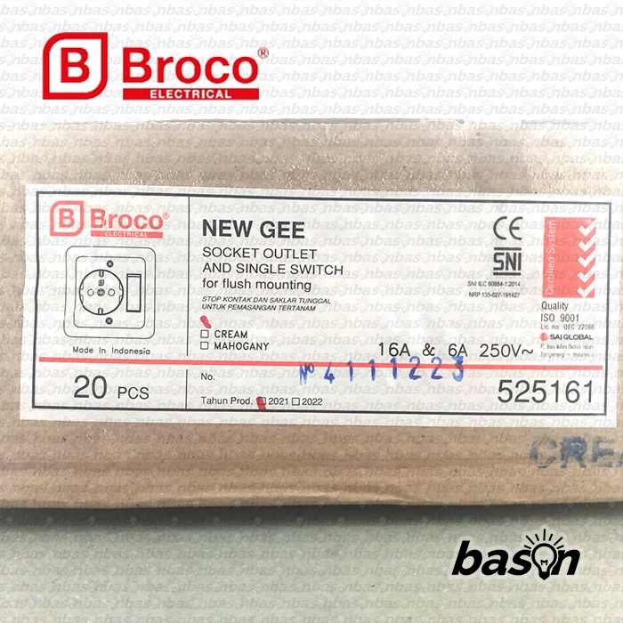 BROCO 525161 New Gee Cream - Stop Kontak &amp; Saklar Tunggal