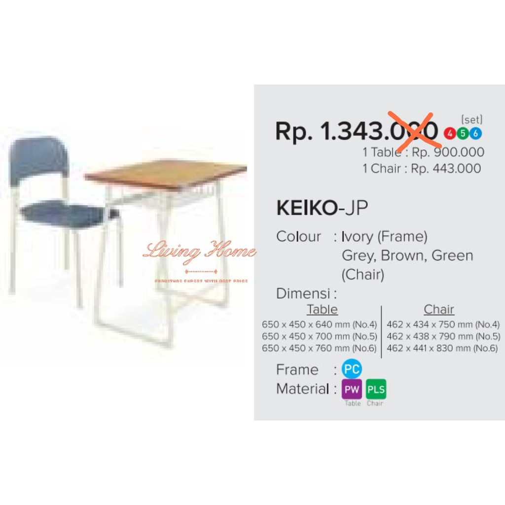 Kursi Lipat Chitose Keiko JP School Table Chair Bangku Susun Meja Belajar Sekolah Seminar Kuliah