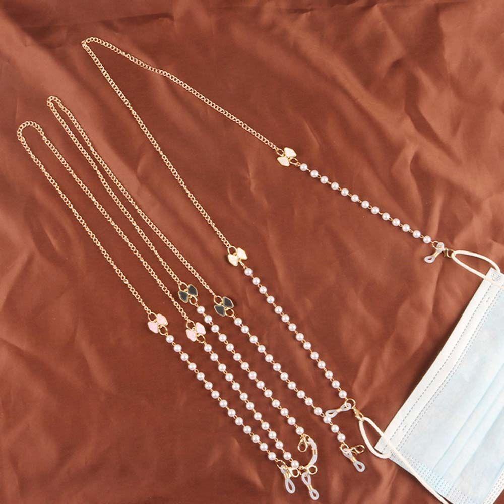 Needway   Rantai Kacamata Wanita Perempuan Non Slip Mutiara Masker Lanyard Busur Kacamata Rantai Tontonan Cord