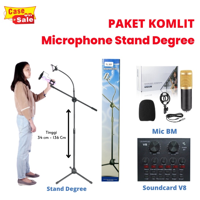 Mic Stand Microphone Degree Stand Mic Lantai Berdiri Microphone Dengan Holder HP Tripod Microphone C