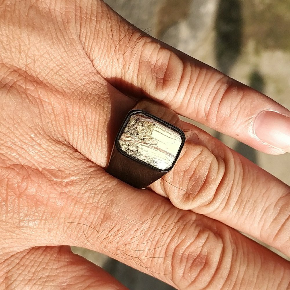 CINCIN BATU AKIK NATURAL PIRUS - PYRUS AFGHANISTAN RING TITANIUM HITAM OCTAGON