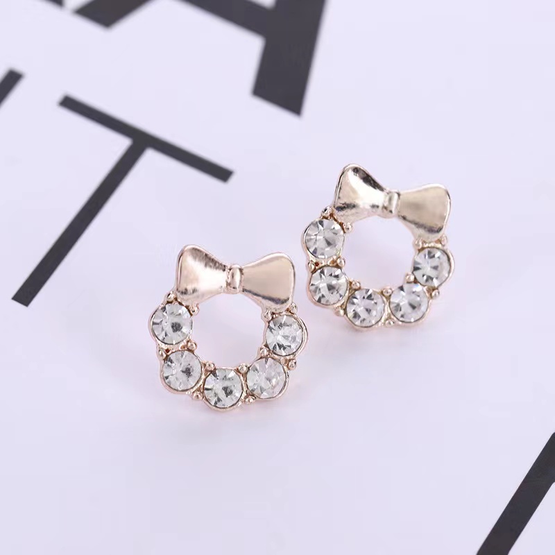 (Hello Girl)E08 Anting Wanita Model Tusuk Permata Gaya Korea Import-E08 Pita Kupu