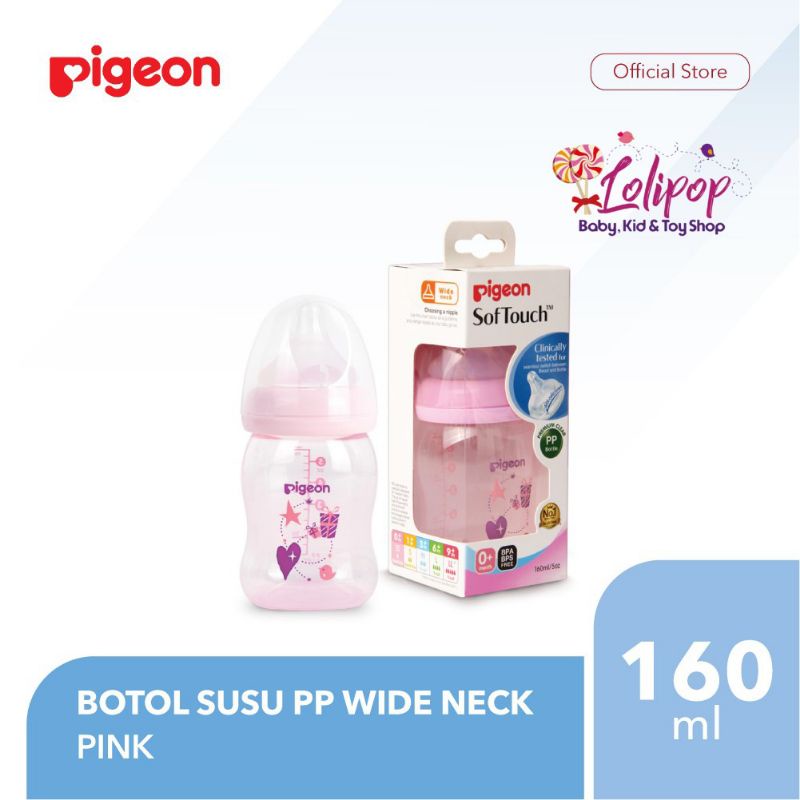 Pigeon Botol Susu PP Clear Wide Neck 160ml - Pink