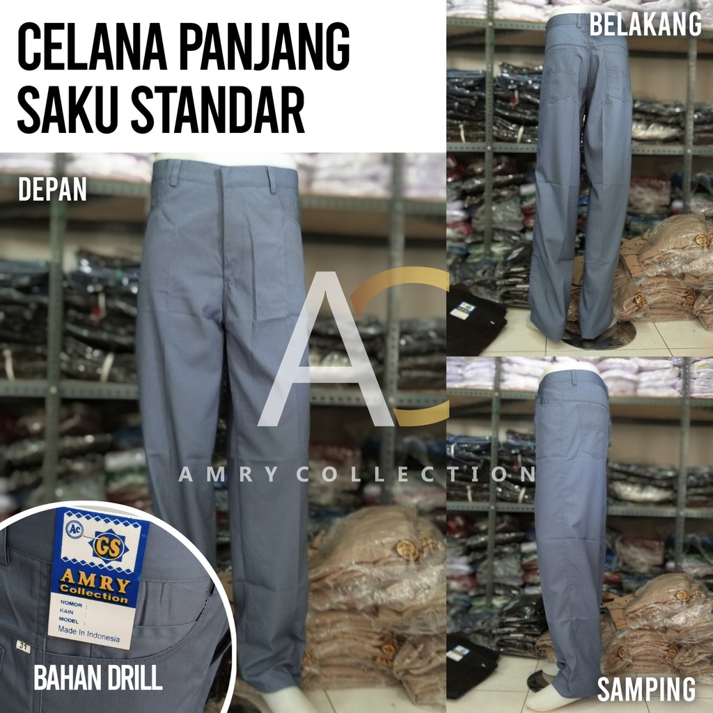 Celana panjang Abu-abu SMA Saku Standar (levis) Bahan Drill Seragam Sekolah