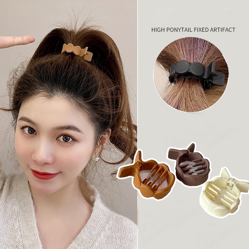 Jepit Rambut Ekor Kuda Bentuk Bulat Warna Kopi Susu Polos Gaya Korea