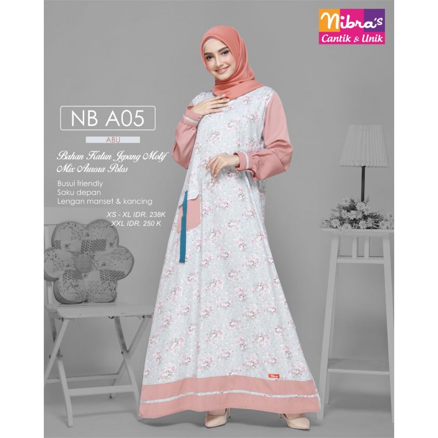 Gamis nibras nb a05 navy abu hitam hijau nibras motif