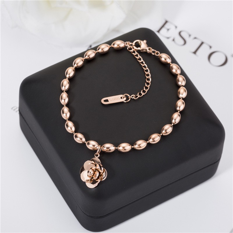 Gelang Bracelet Wanita Aksesoris Titanium Korea Hadiah GK044 rose gold cocok hadiah motif bunga