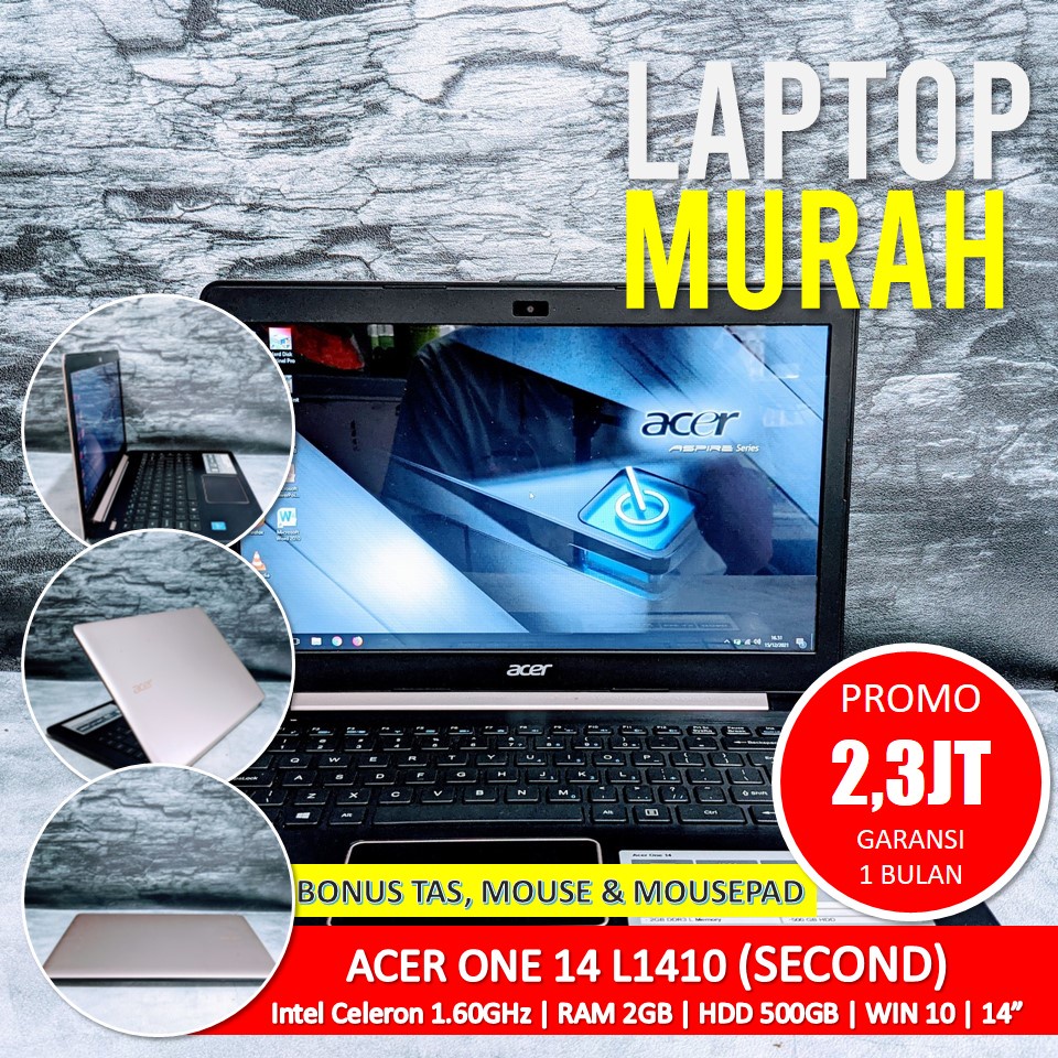 [Bisa COD] Laptop ACER ONE 14 L1410 RAM 2GB HDD 500GB SIAP PAKAI  – Laptop Second Seken Bekas Notebo