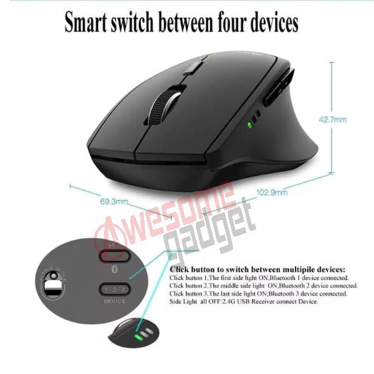 Rapoo MT550 Multi Device Wireless Bluetoth Mouse 4 Device