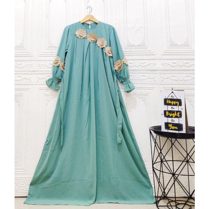 Gamis Fathiyah Dress Bordir Bunga Timbul || Realpict (COD Bayar Ditempat)