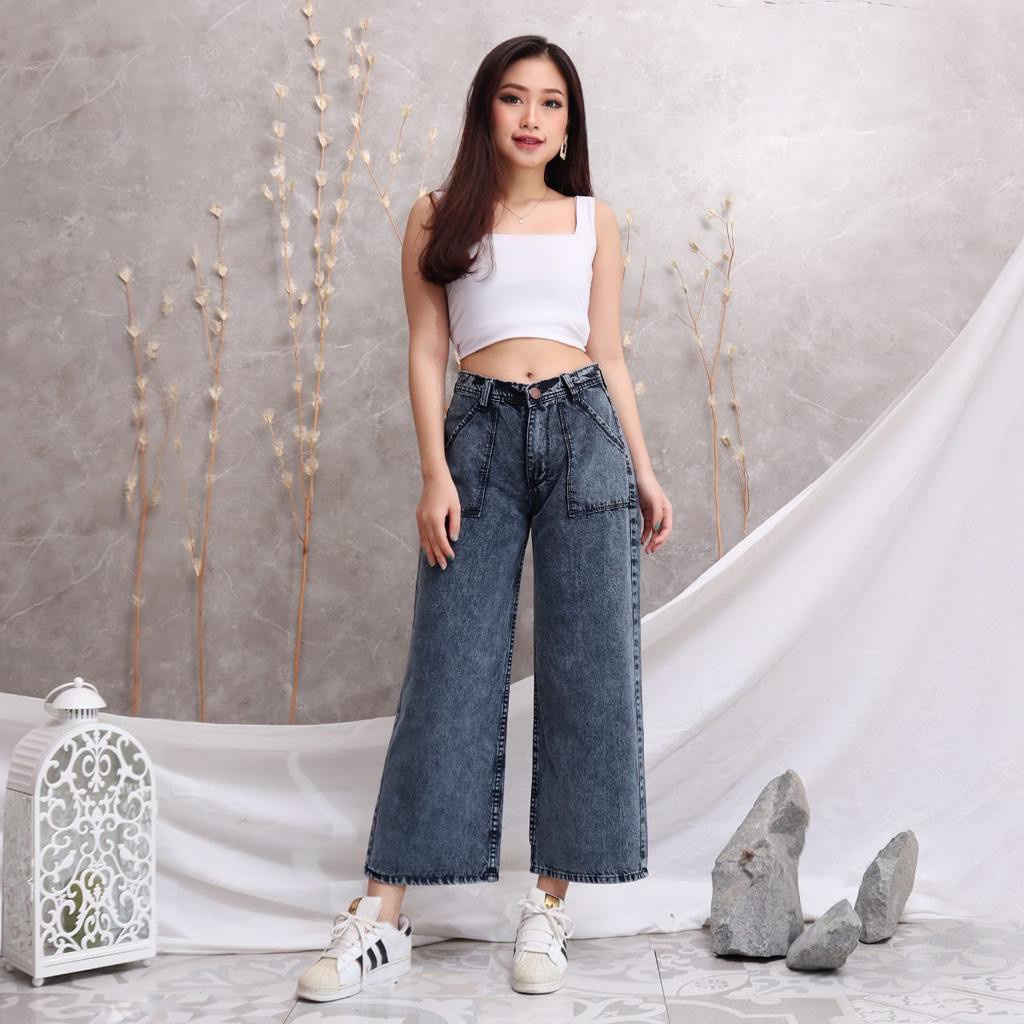 Celana Jeans Wanita Highwaist Lepis Kekinian Kulot Murah Clana Jins Cewek Remaja Haigh Waist Jens Bo