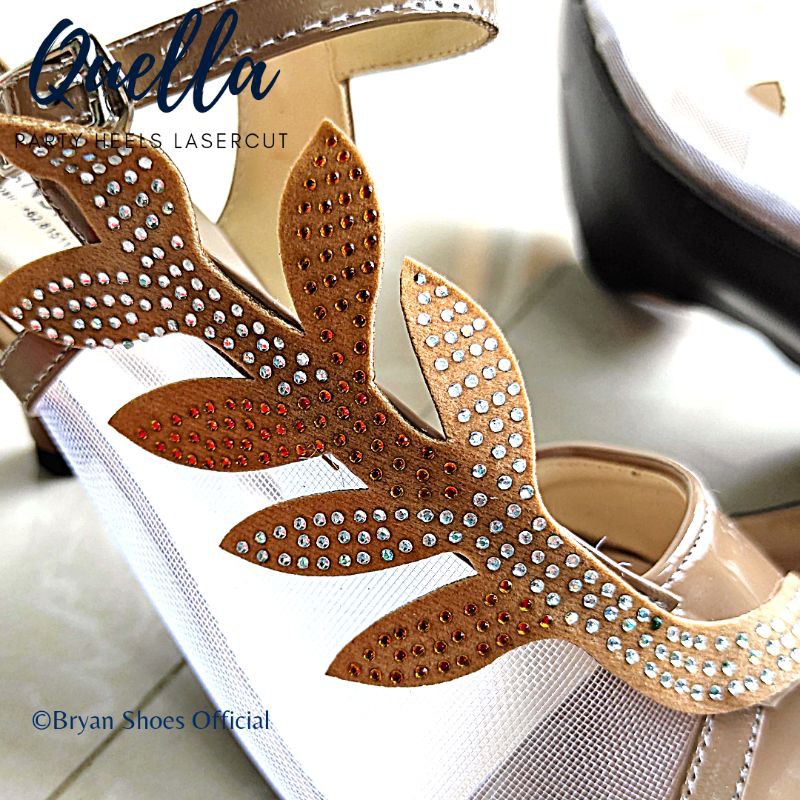 Bryan Quella Heels Pesta Lasercut Daun Permata 7cm 9cm unik Bigsize Oversize Jumbo 36-40 41 42 43