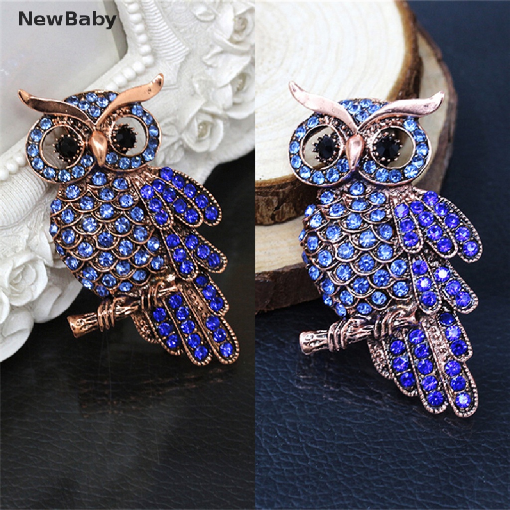 NewBaby Hot Bridal Owl Gold Pin Bouquet Vintage Blue Rhinestone Wedding Brooches ID