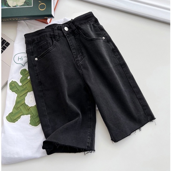 Hitam Shorts Jeans Pants / Highwaist Kasual Celana Pendek Wanita