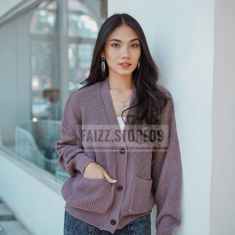 SHELA CARDIGAN RAJUT CROP BUTTON OVERSIZE PREMIUM STORE09 MURAH