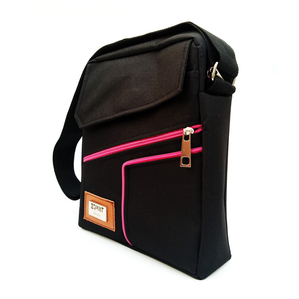 FIURI - Tas Selempang Kanvas Black Pink - Sling Bag Kanvas - Tas Slempang Wanita - Sling Bag Wanita