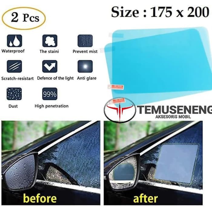 2Pcs Film Mobil Anti Air Fog Kaca Jendela Air Embun Hujan Water Proof