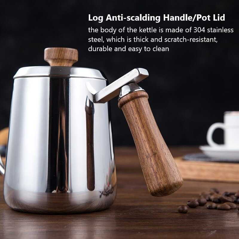 Teko Pitcher Kopi Teh Minuman Model Leher Angsa Gagang Kayu Stainless