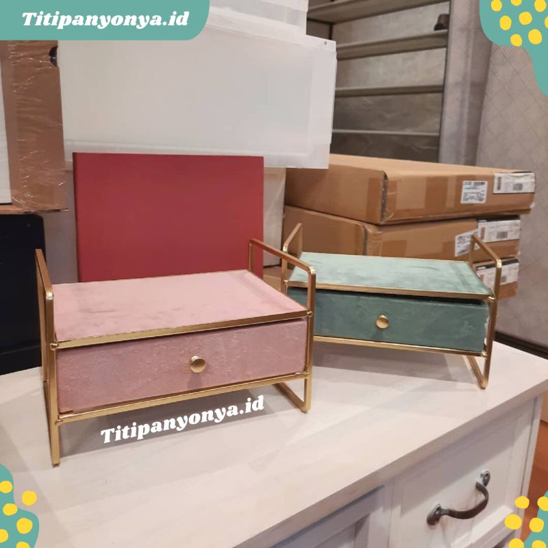 Kotak Tempat Perhiasan Jewelry Organizer Box Drawer Aksesoris Gold Single Informa
